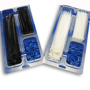 Specialty Pack Cable Ties, Natural 7″ & 11″, Blue Connectors