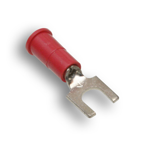 Double Crimp Nylon Terminal, Spade, Red, # 10