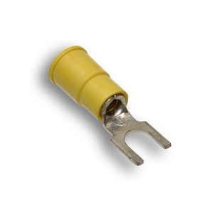 Double Crimp Nylon Terminal, Spade, Yellow, # 10